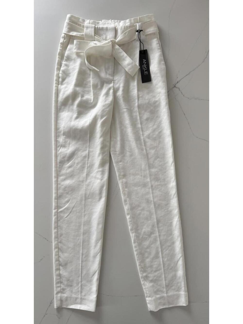 Express Ankle White High-Waisted Paperbag Trousers with Belt Size 00R